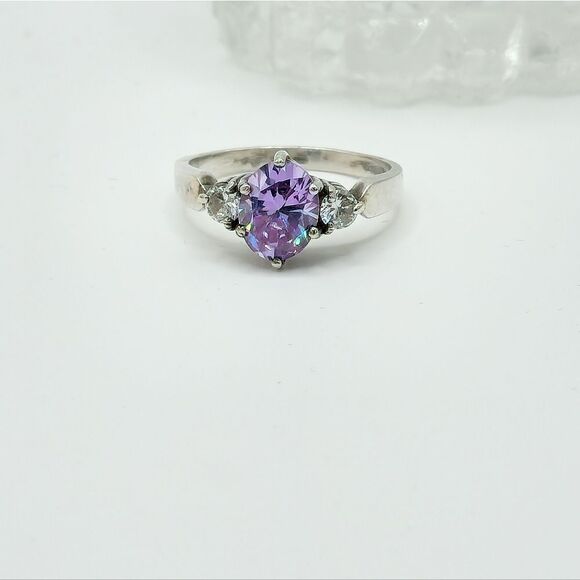 Vintage Silver purple sapphire diamond ring - Picture 8 of 11